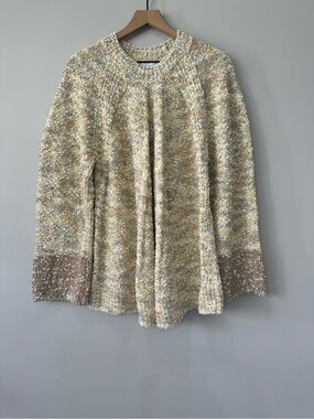 J.Jill NWT Textured Flare Mixed-Yarn Crewneck Sweater in Neutral Gold Size XL